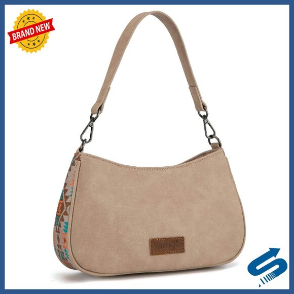 Aztec Print Hobo Shoulder Bag with Detachable Strap - 11x6.5x2.5in